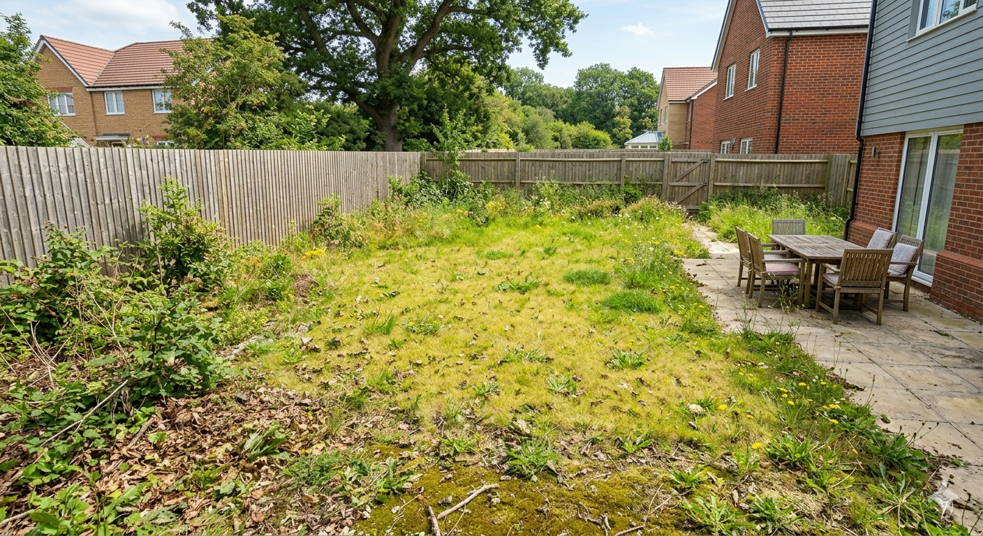 Before: overgrown lawn